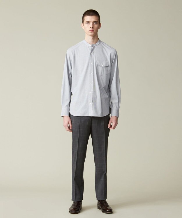 J.PRESS MEN 【KING SIZE】ピンチェックジャージ バンドカラーシャツ ライトグレー系