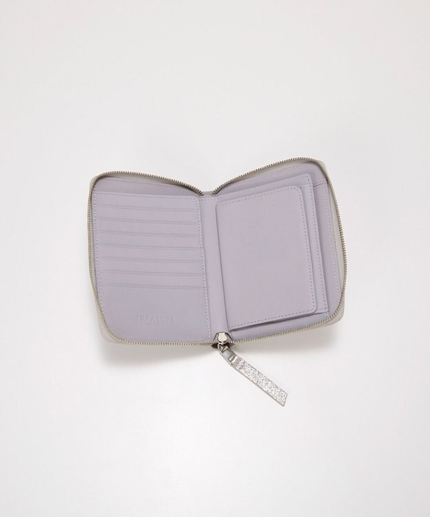 TOPKAPI 【TREASURE TOPKAPI】ウォッシュド レザー メタリック ラウンドファスナー 二つ折り財布/パスポート対応 シルバー