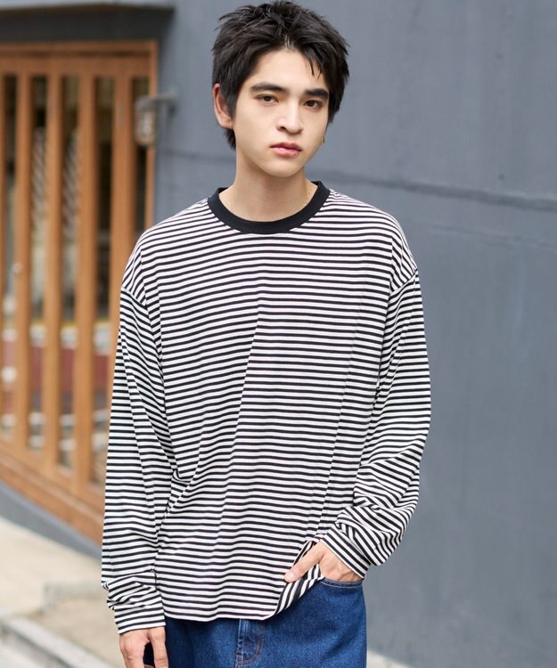 WEGO ワイドスリーブボーダーT（長袖） ブラックボーダー