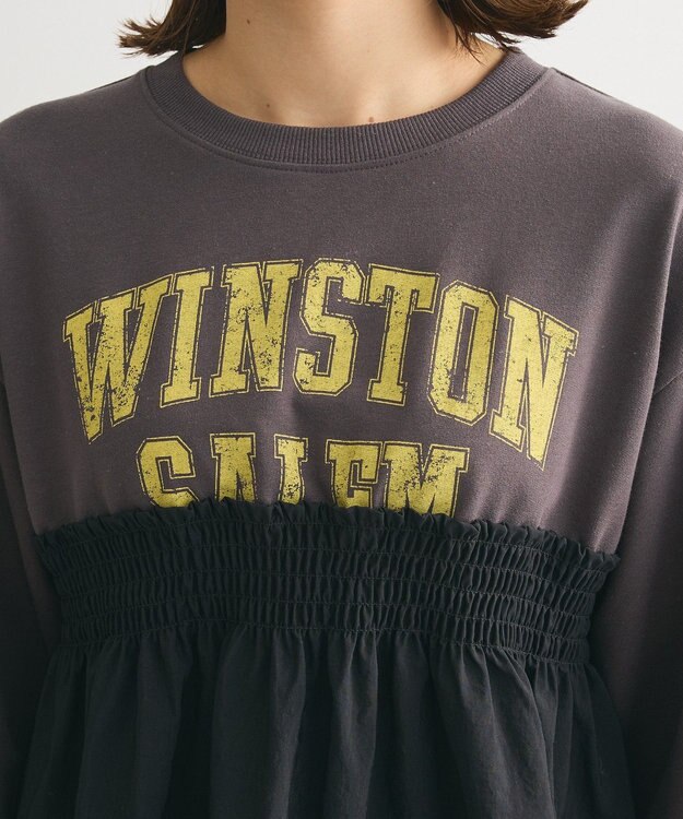 Green Parks ミニ裏毛異素材ドッキングロゴプルオーバー Charcoal Gray