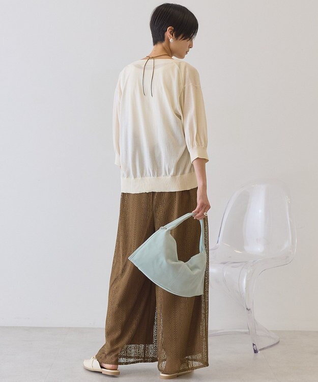 AMERICAN HOLIC 5分袖シアーVネックニットカーディガン Ivory