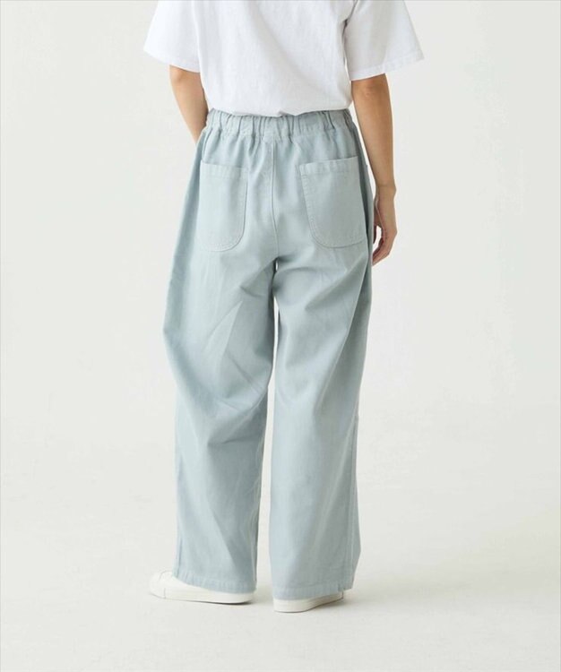 caqu color linen easy wide カラーコットンリネンウエストゴムワイドストレート saxe