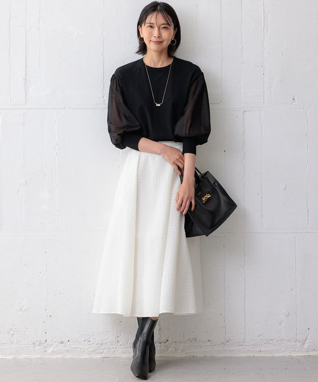 23区 S 【洗える】プレザンスジャカード タックスカート ホワイト系