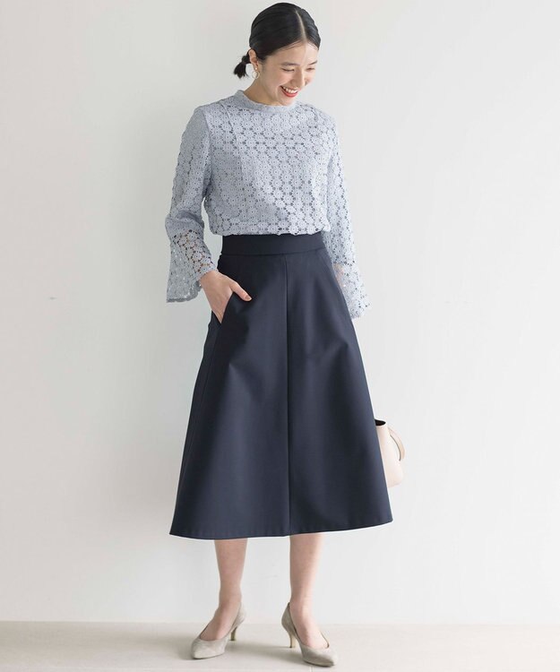 組曲 【WEB限定】フラワーレース 袖フレアトップス スカイブルー系