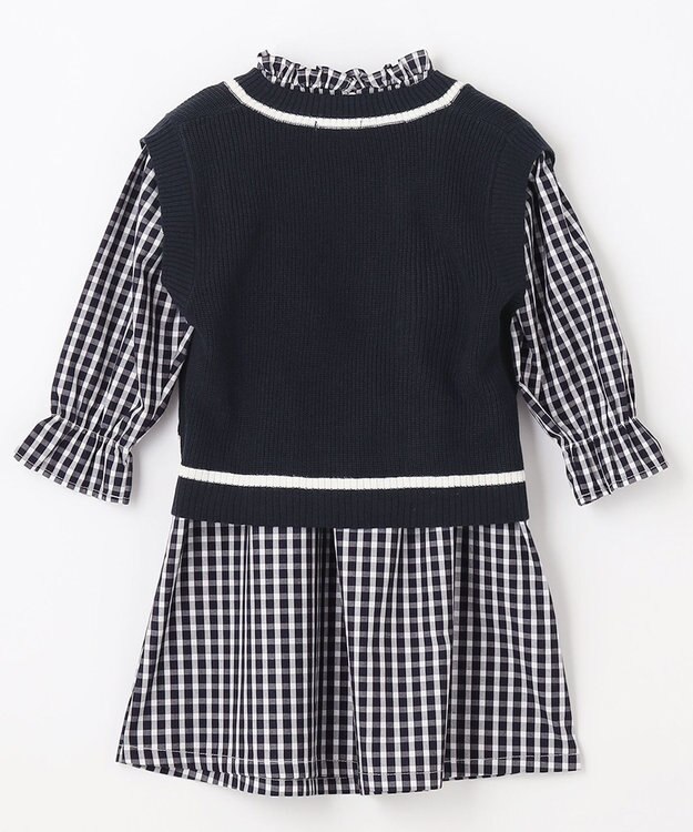 ANY KIDS ニットベスト × ワンピース セット ネイビー×ギンガム