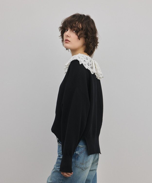 GRACE CONTINENTAL レースカラーニットトップ ブラック
