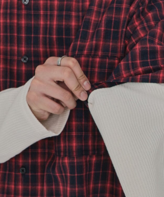 WEGO 【ユニセックス着用ITEM/MLサイズ展開】チェックレイヤードシャツ（LS） レッドチェック1