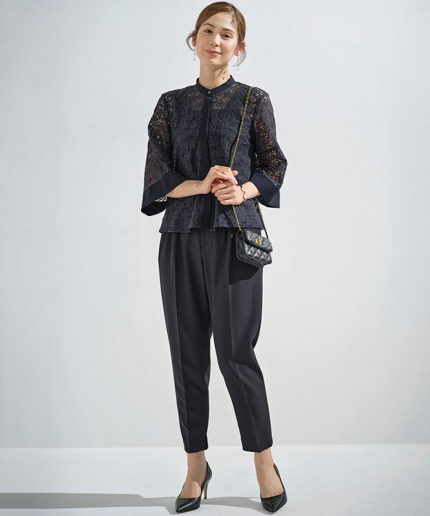 組曲 L 【WEB限定】フラワーラッセルレース ブラウス ネイビー系