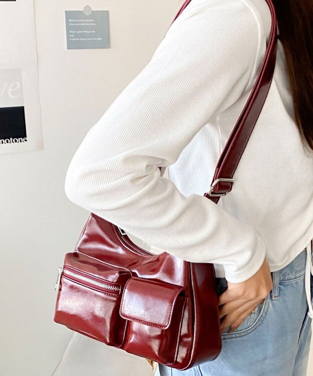 WEGO ポーチ付きランダムポケットデザインショルダー レッド