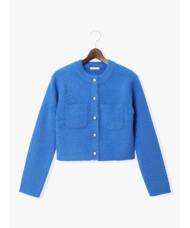 Te chichi ショートシャギーポケットカーディガン ブルー