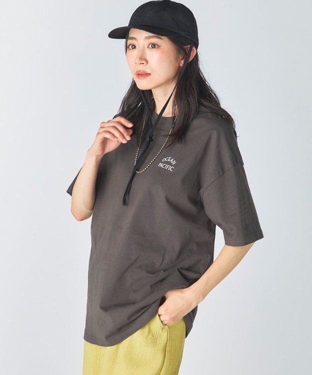 OP／FILA 【Ocean Pacific】タイポグラフィバックプリントTシャツ チャコールグレー