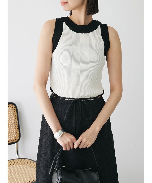 Green Parks デザインヘム配色ニットタンクトップ Off White