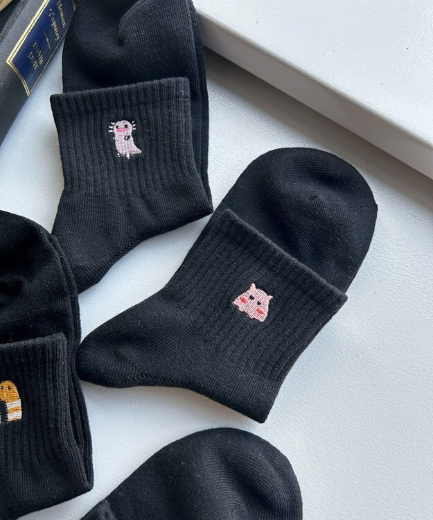 WEGO アニマル刺繍アンクル底パイルソックス 柄6