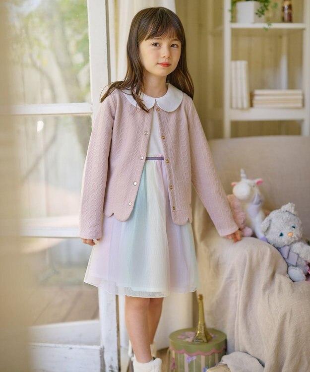 ANY KIDS 花柄ドッキングチュールワンピース レインボー