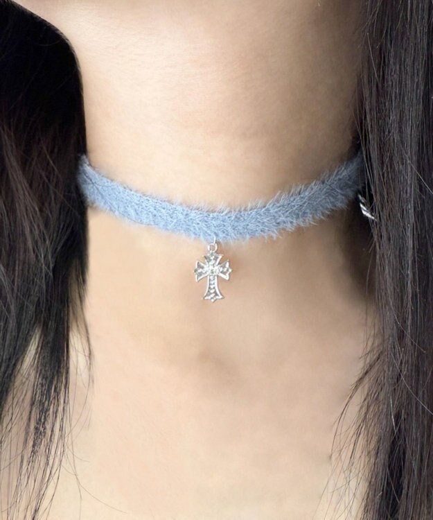 WEGO Lモチーフシャギーニットチョーカー グレー