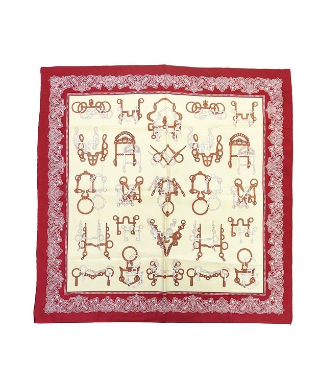 Marca ＜秋の新作＞【Marcaオリジナル】馬具＆ペイズリー 小判 シルクツイル スカーフ アカ