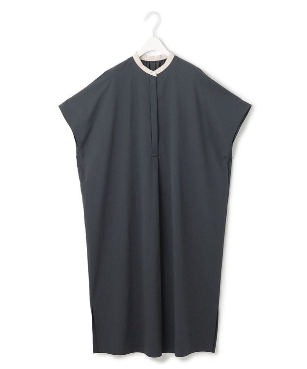 ICB L 【接触冷感・UVカット・洗える】RENUソフトタイプライター バンドカラーワンピース ネイビー×トープ系