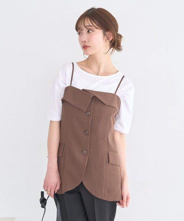 earth music&ecology 【セットアップ対応】フラップボタンビスチェ Brown