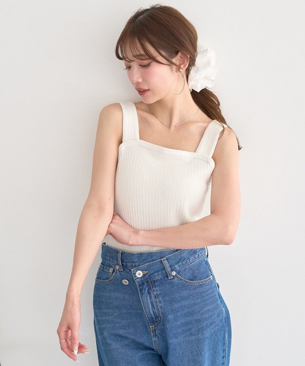 earth music&ecology チェーンリブラメカットタンクトップ Off White