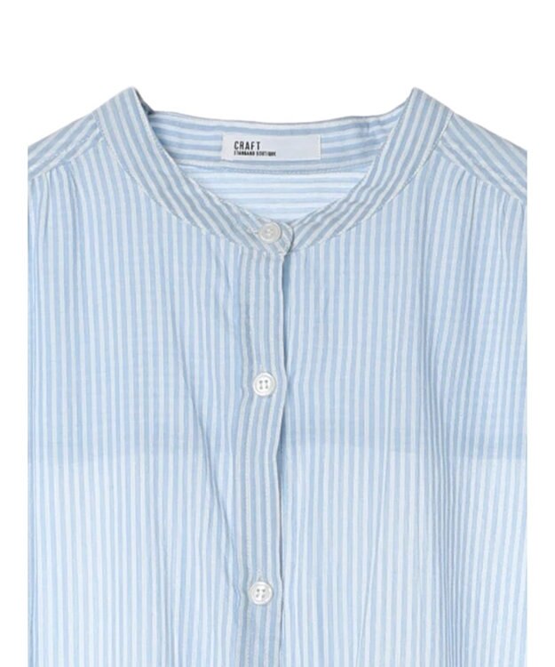 CRAFT STANDARD BOUTIQUE インド綿バンドカラーワンピース Stripe Sax