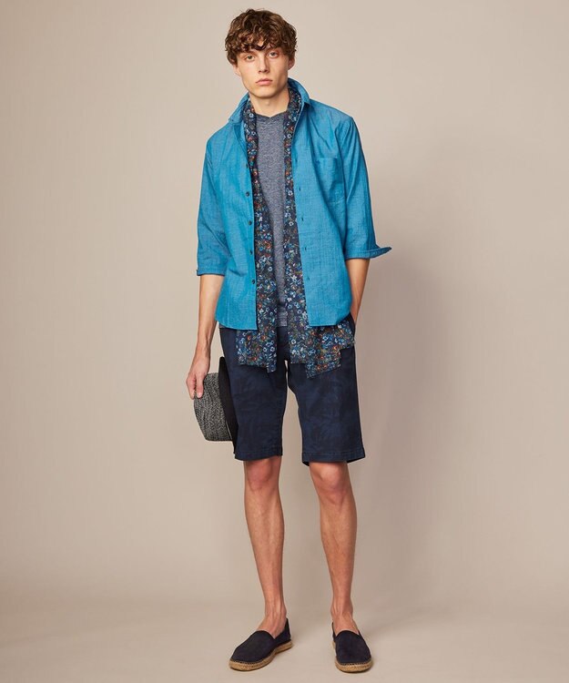 JOSEPH ABBOUD 【リネン素材/清涼感/吸水速乾】リネン天竺ボーダー Ｔシャツ サックスブルー系1