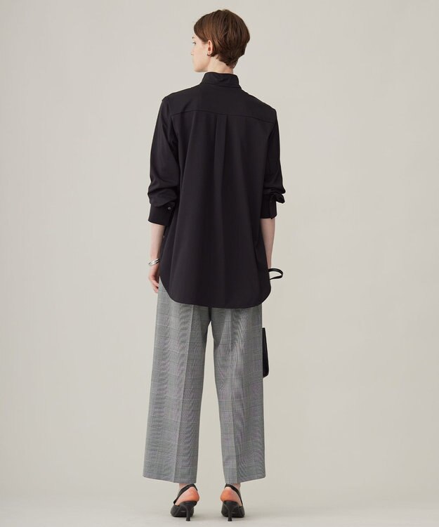 ICB L 【洗える】 ブラウスライクジャージー ロングシャツ ブラック系