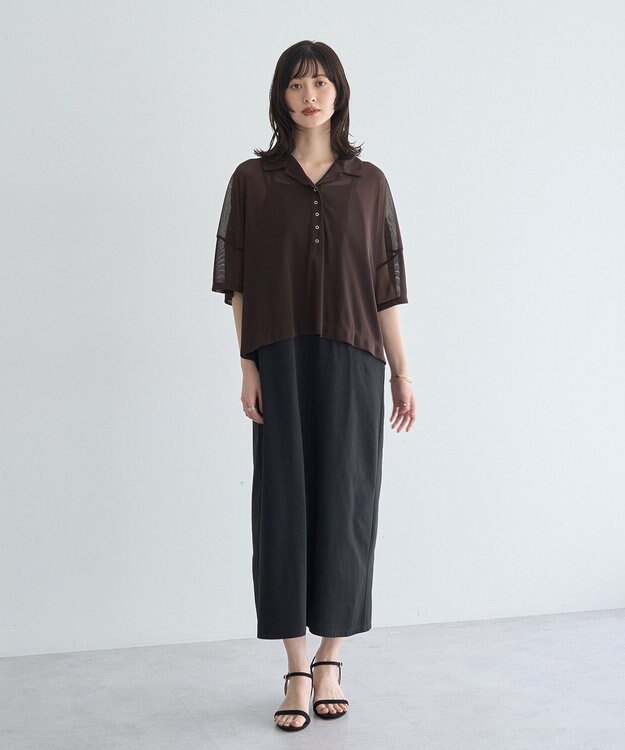 YECCA VECCA 【2点SET】シアーポロシャツ×キャミワンピース Brown