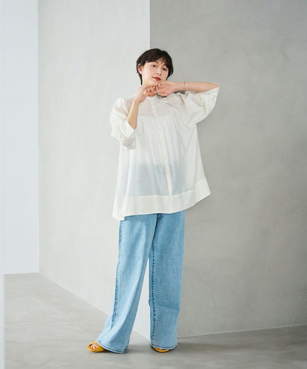 #Newans 【金子綾さんインスタライブご紹介アイテム】（前後着用可能）ピンタックシアーブラウス ホワイト