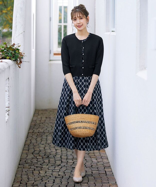 Tiaclasse 【洗える】フェイクリボンポケット付きカーディガン ブラック