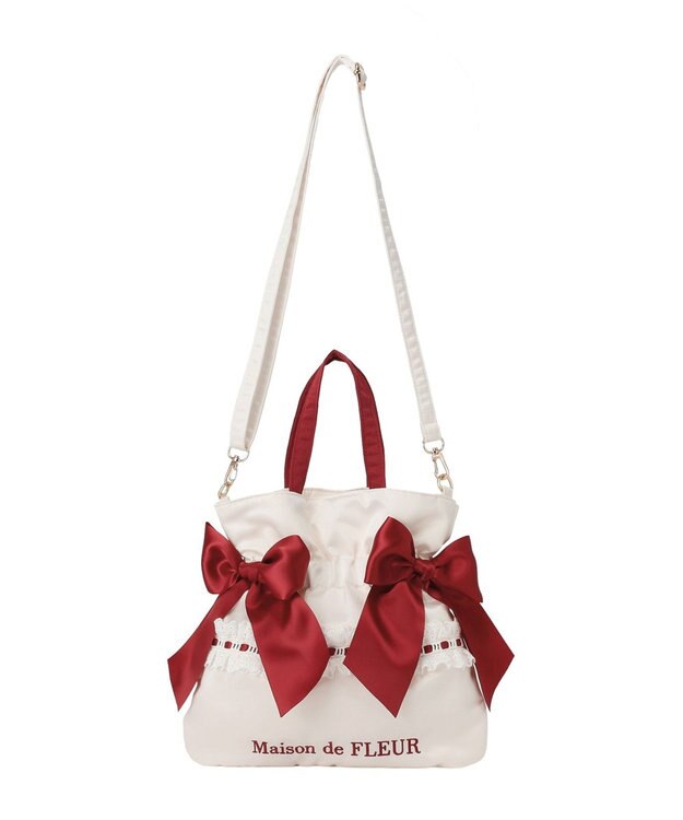 Maison de FLEUR ガトーフレーズダブルリボン2Wayトート Off White