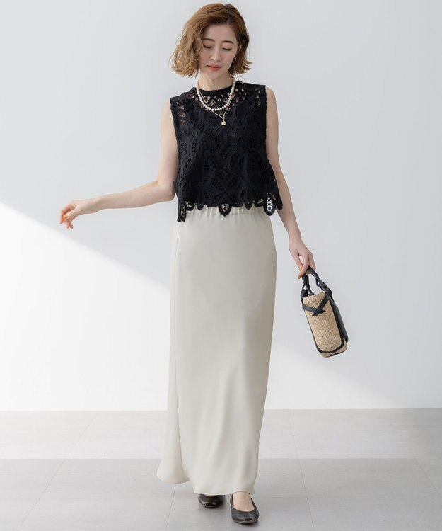 23区 【洗える】エンブロイダリーレース ニットベスト ブラック系