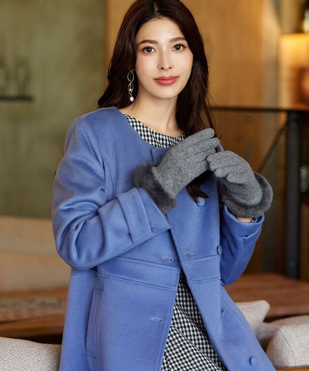 Tiaclasse 【スマホタッチ可】ファー付きスエードグローブ グレー