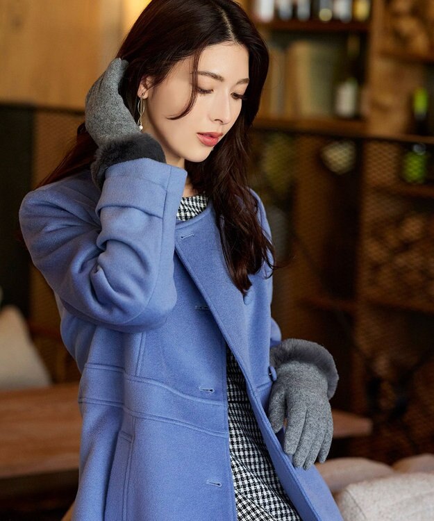 Tiaclasse 【スマホタッチ可】ファー付きスエードグローブ グレー