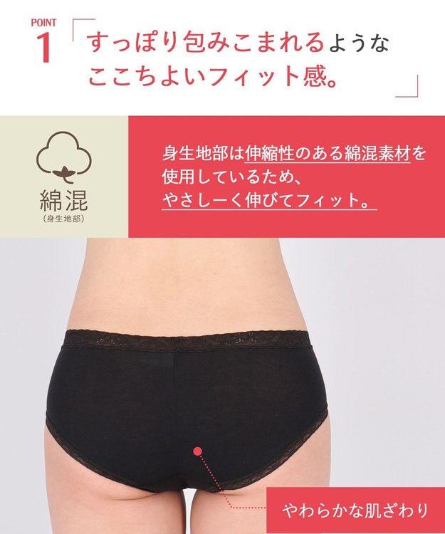 Wing ショーツ 綿混(身生地部) やさしい肌あたり 【デイリーフィット やわらかコットン】 はきこみ丈あさめ EC2230 ウイング／ワコール ブラック