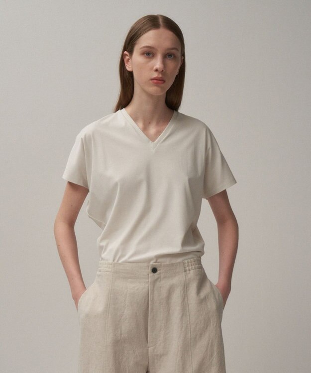 ATON 80/ FRESCA SMOOTH | Vネックプルオーバー WARM WHITE