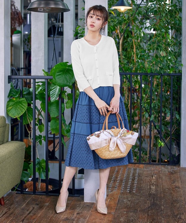 Tiaclasse 【洗える】フェイクリボンポケット付きカーディガン オフホワイト