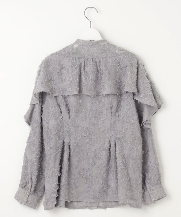 Feroux 【洗える】ジャカードフリルブラウス スカイブルー系