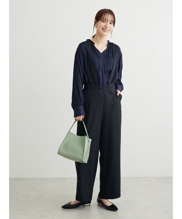 Green Parks とろみ衿フリルブラウス Navy