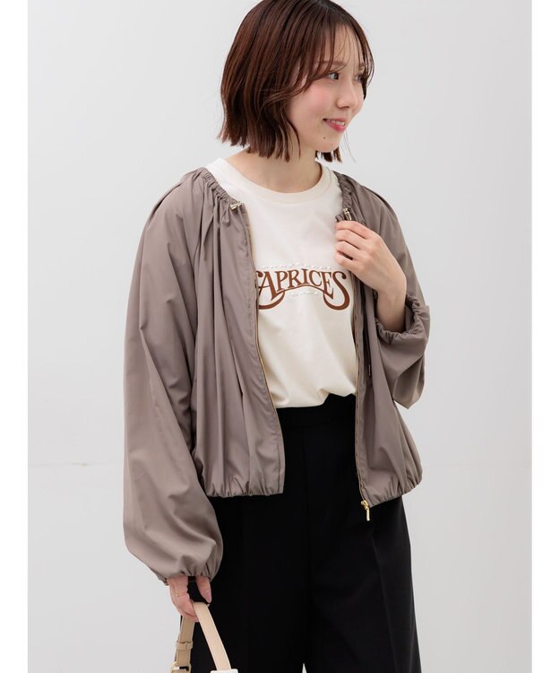 Te chichi ノーカラーギャザージップブルゾン モカ