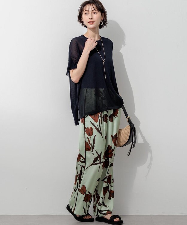 23区 VIOLAd'ORO ラフィアシート レザーコンビ ワンハンドルバッグ ベージュ系