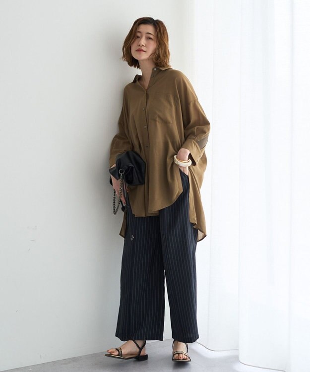 YECCA VECCA リブMIXシアーオーバーシャツ Dark Beige