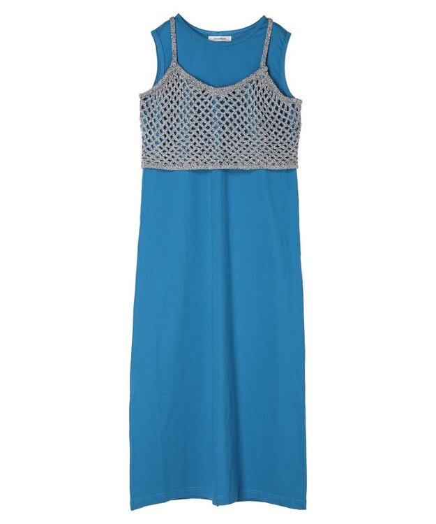 Green Parks ニットビスチェ付きカットソーワンピース Blue