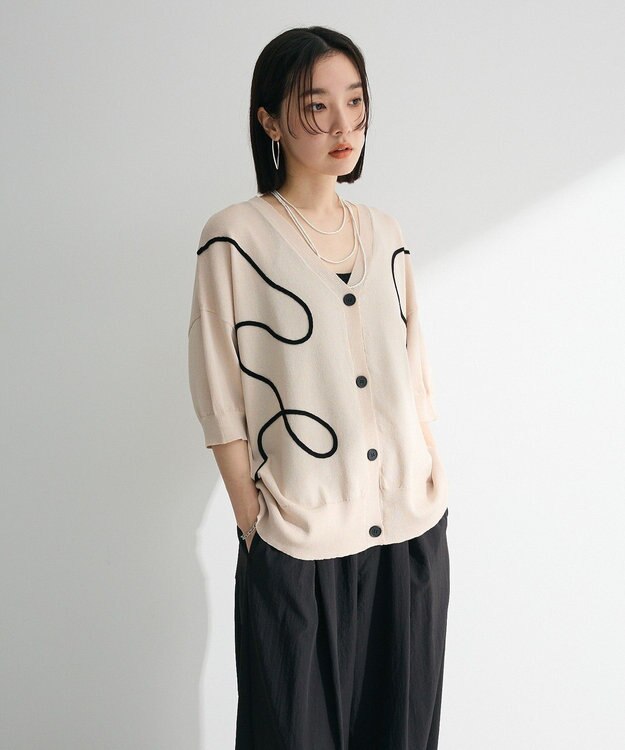 Green Parks 刺繍コードＶネックフレンチカーディガン Light Beige