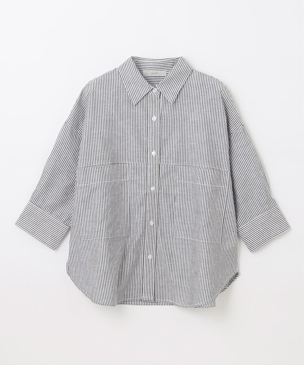 ANY 【洗濯機可能】ダブルポケット クロップドシャツ ストライプ