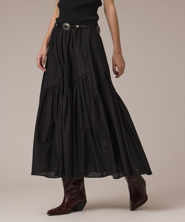 GRACE CONTINENTAL コットンシルクティアードスカート ブラック