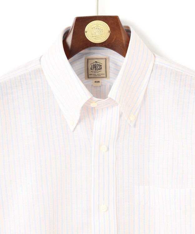 J.PRESS MEN 【WEB・一部店舗限定】コットンリネンマルチストライプ シャツ / B.D. オレンジ系1