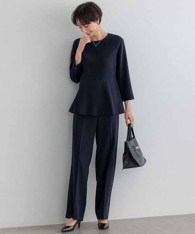 23区 L 【VERY3月号掲載/セットアップ対応】トリアセダブルジョーゼット フルレングス パンツ ネイビー系