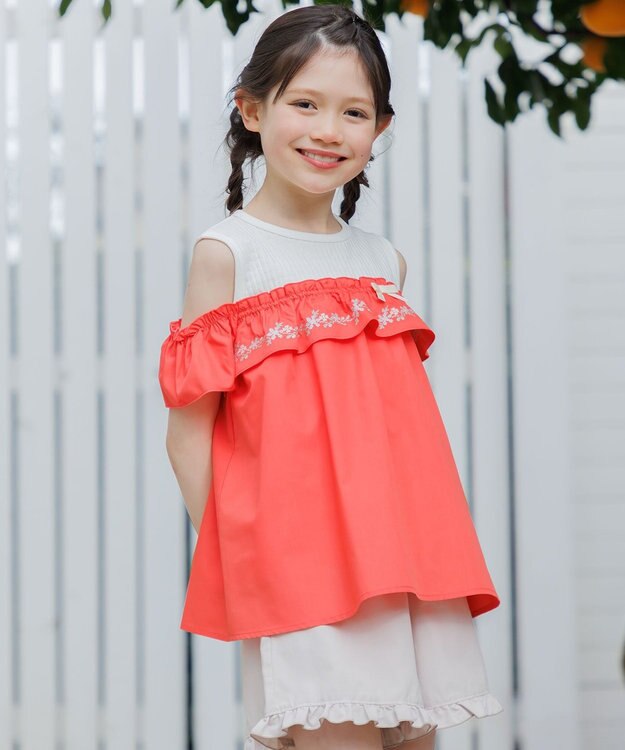 組曲 KIDS  【110-140㎝】 クロスステッチオフショルトップス サルビア