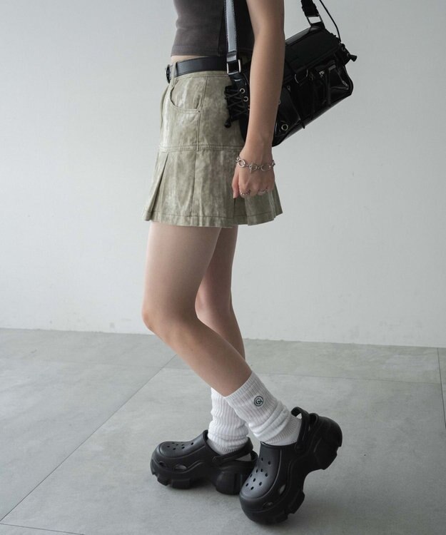 WEGO ウオッシュドプリーツミニスカート ベージュ