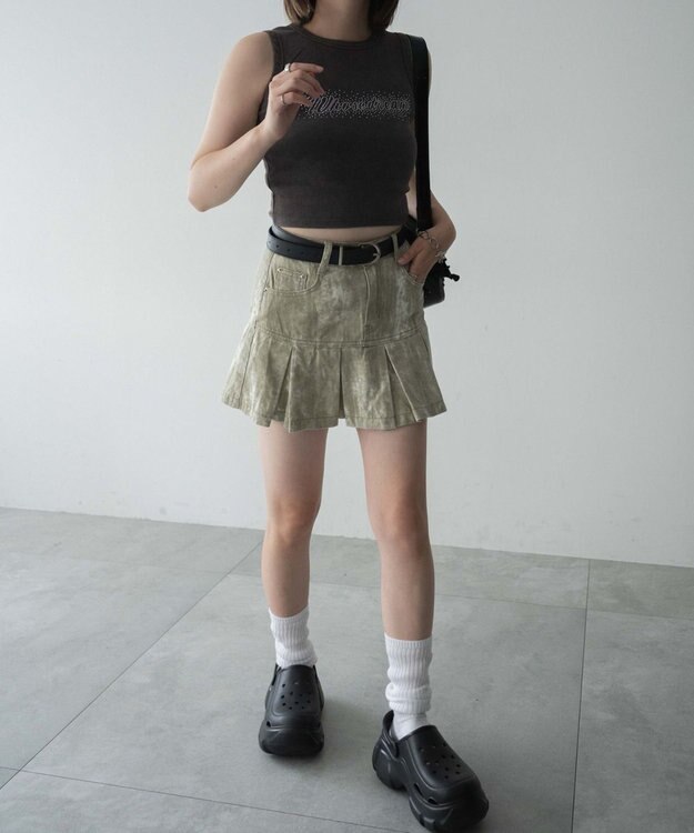 WEGO ウオッシュドプリーツミニスカート ベージュ